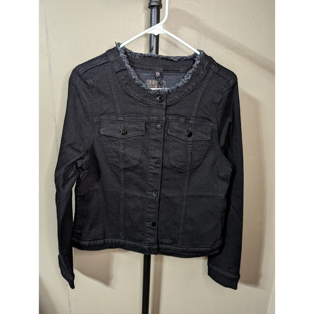 Jen7 by 7 for All Mankind NEW Collarless Denim Jean Jacket Black Size Med